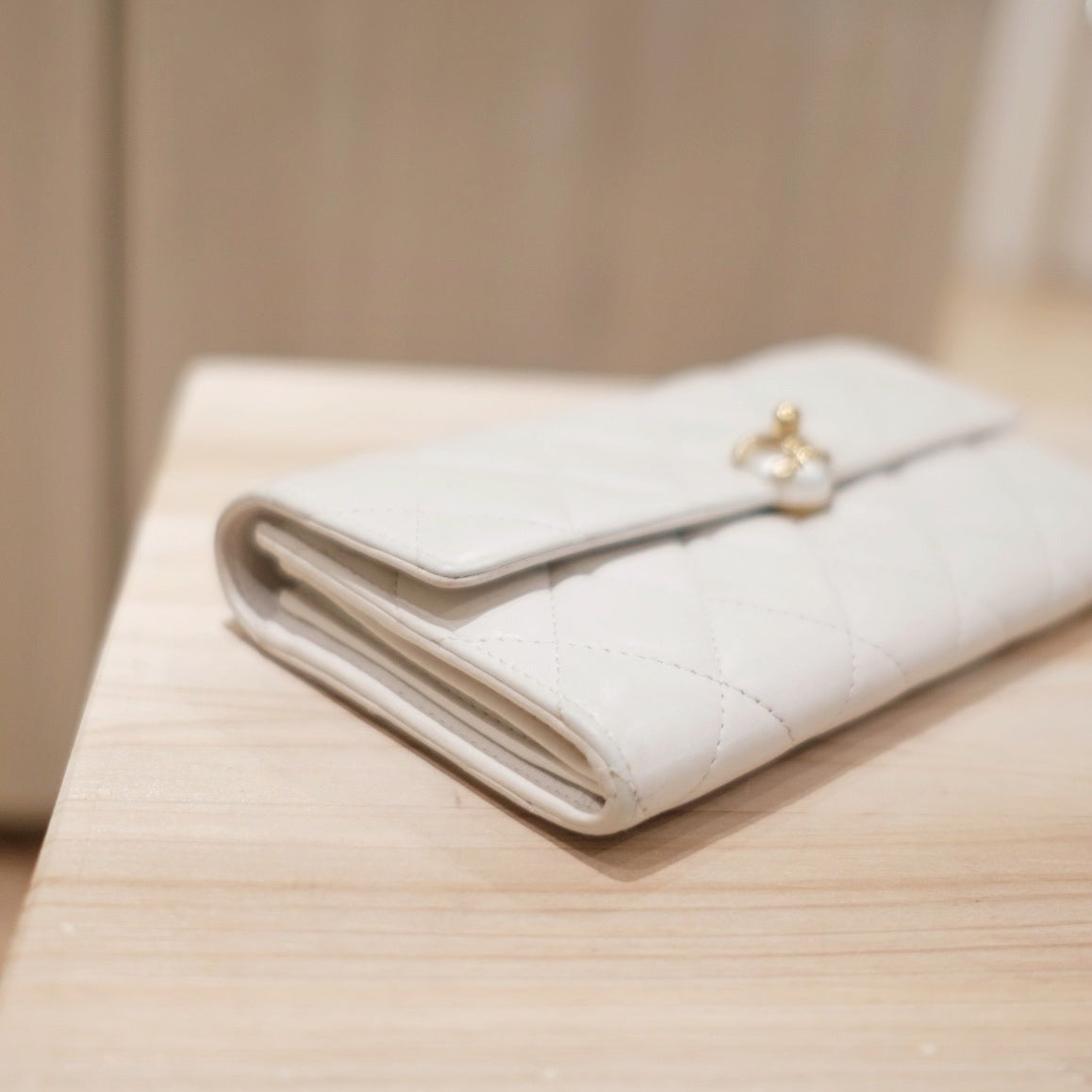 Chanel lambskin pearl CC long wallet