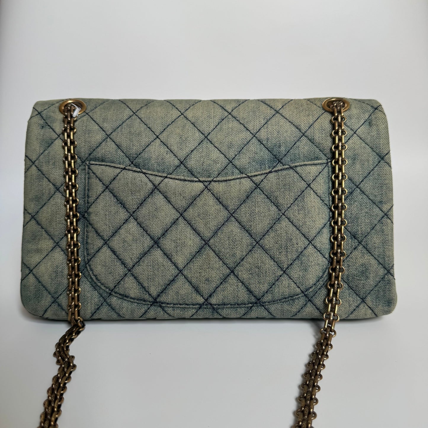 Chanel 2.55 Jumbo Double Flap Denim -tone Gold Handbag
