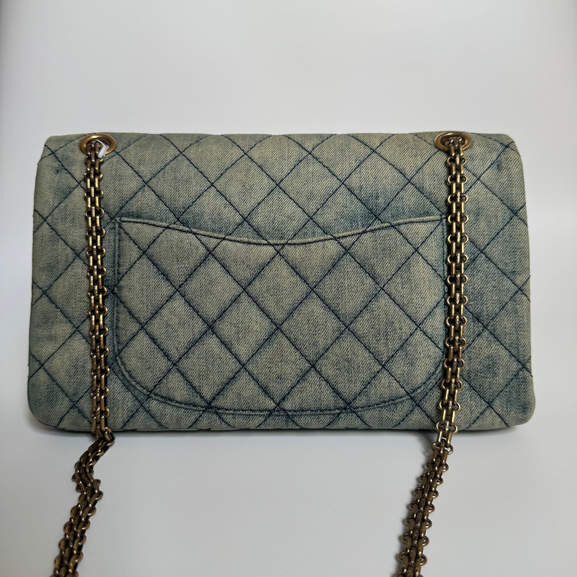Chanel 2.55 Jumbo Double Flap Denim -tone Gold Handbag