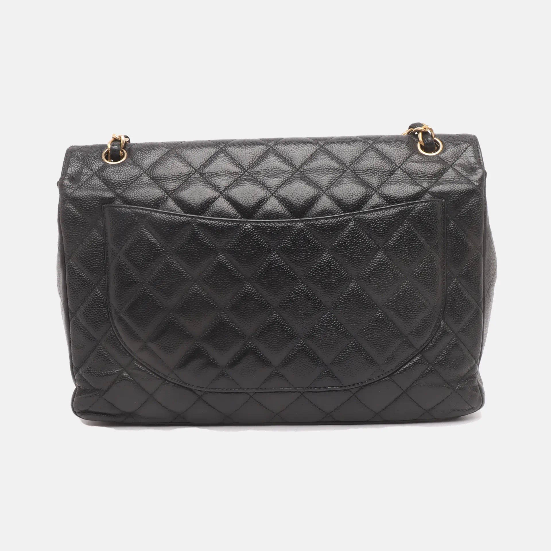 Chanel Classic Flap Maxi Caviar Single Flap Black Gold Leather Handbag