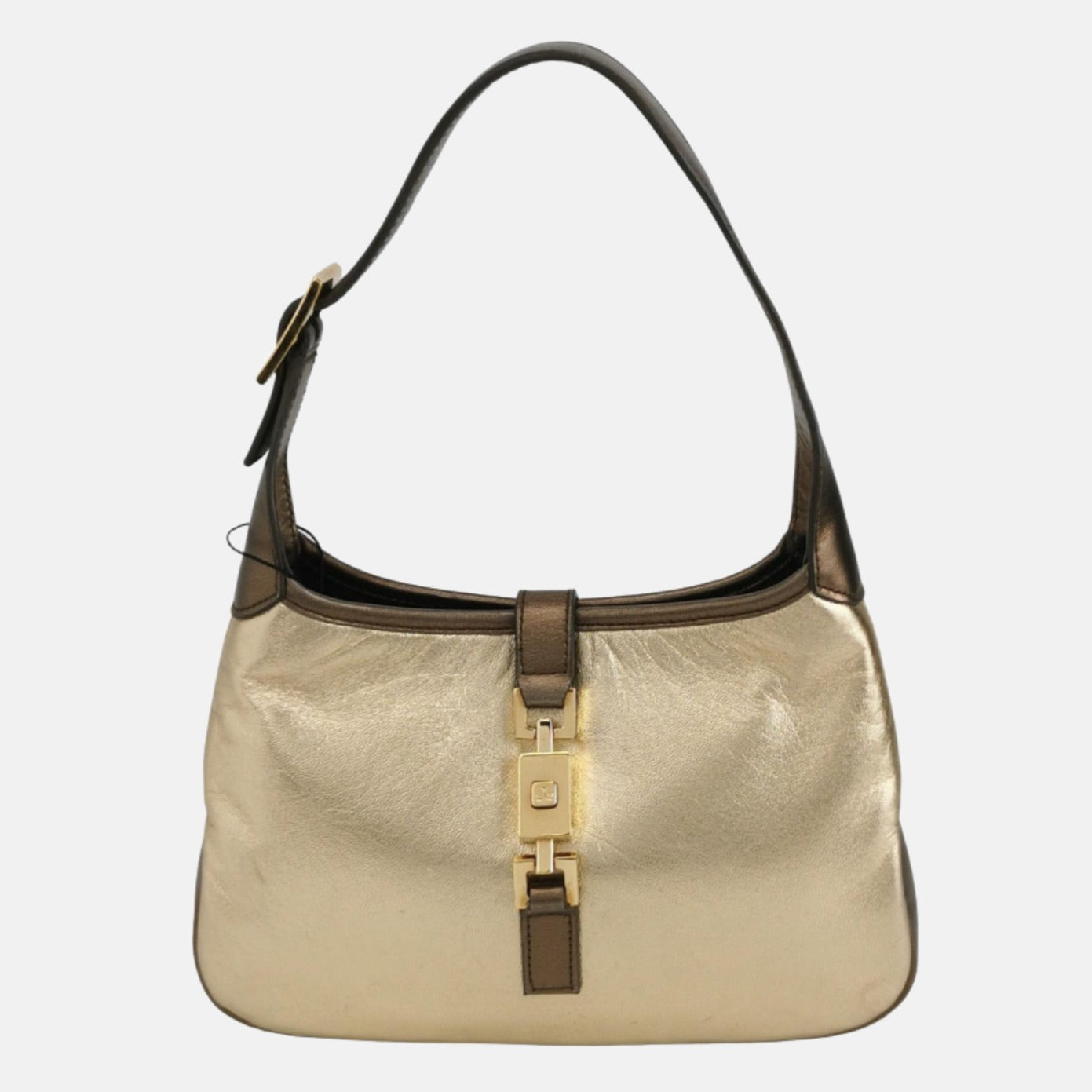 Gucci Jackie Gold Leather Calfskin Lambskin Brown Travel Bag