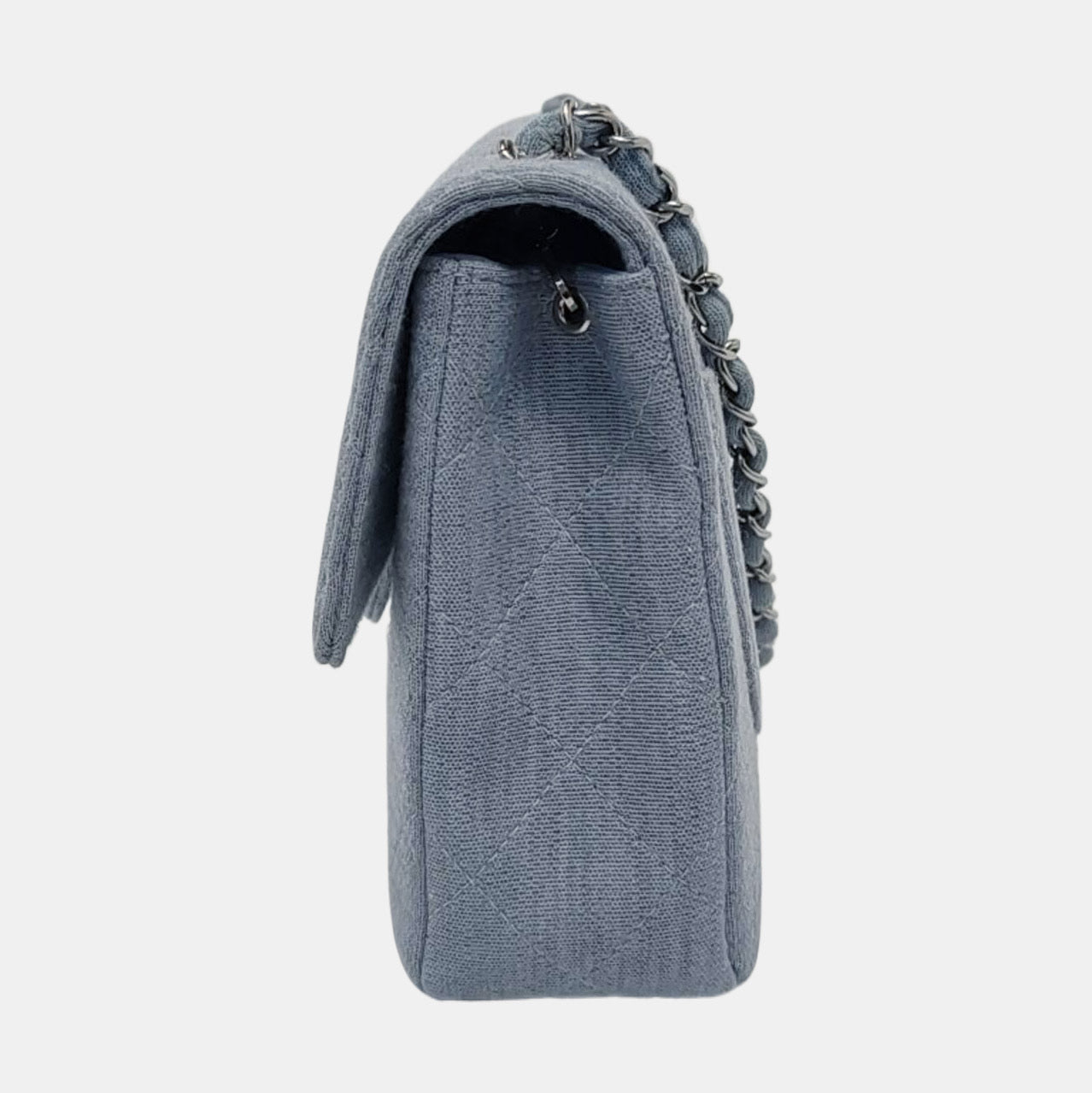 Chanel Classic Flap Sky Cotton Fabric Hardware Blue Silver Handbag
