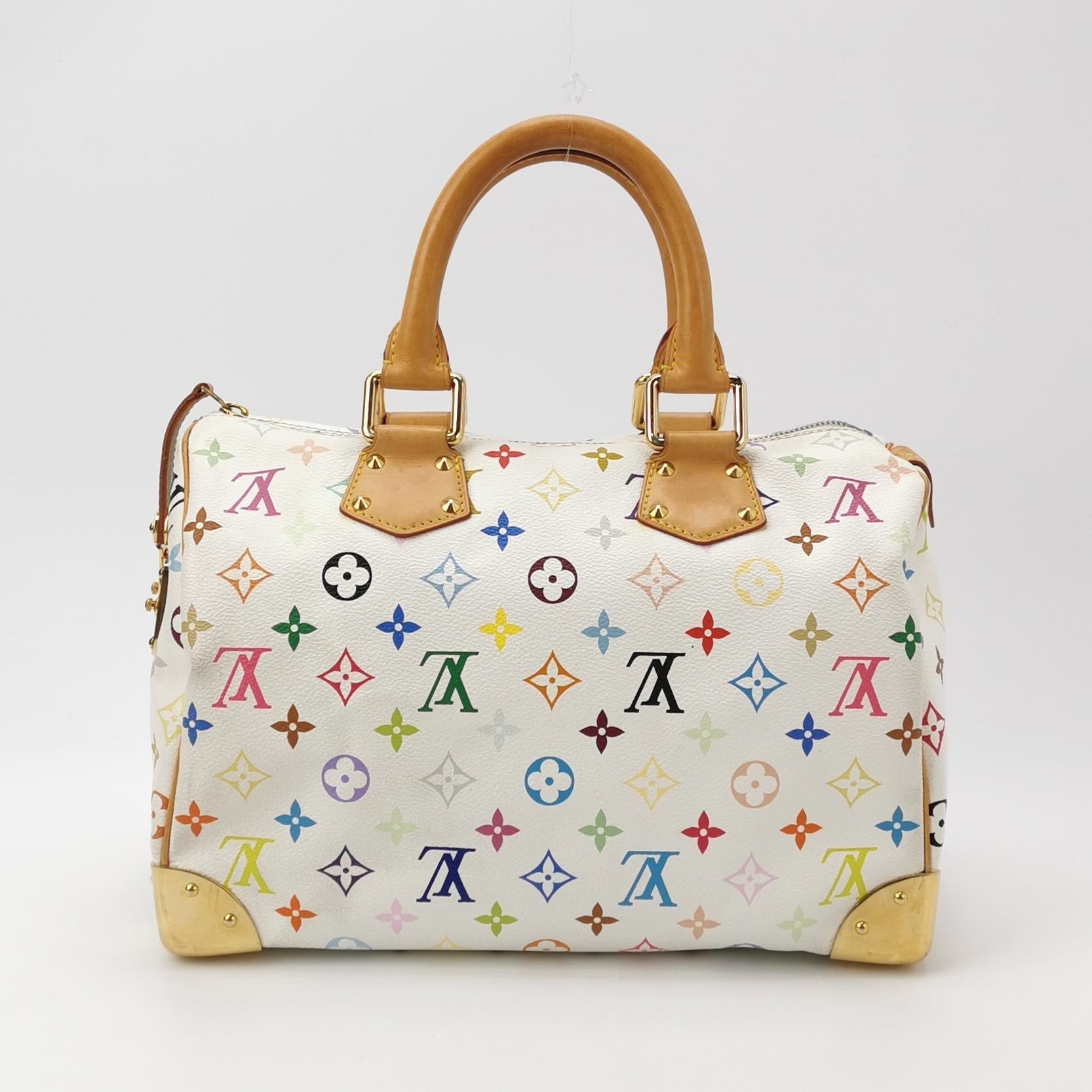 Louis Vuitton x Takashi Murakami Speedy 30 Lock Multicolor White Handbag Multicolor 8