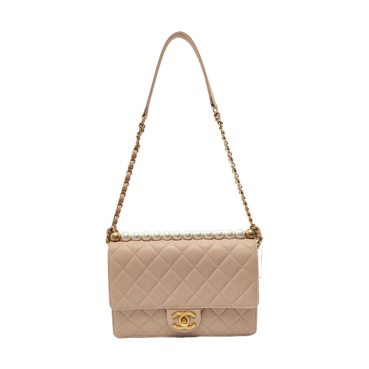 Chanel Classic Vertical Pearl Light Flap Hardware Pink Gold Small Shoulder Bag