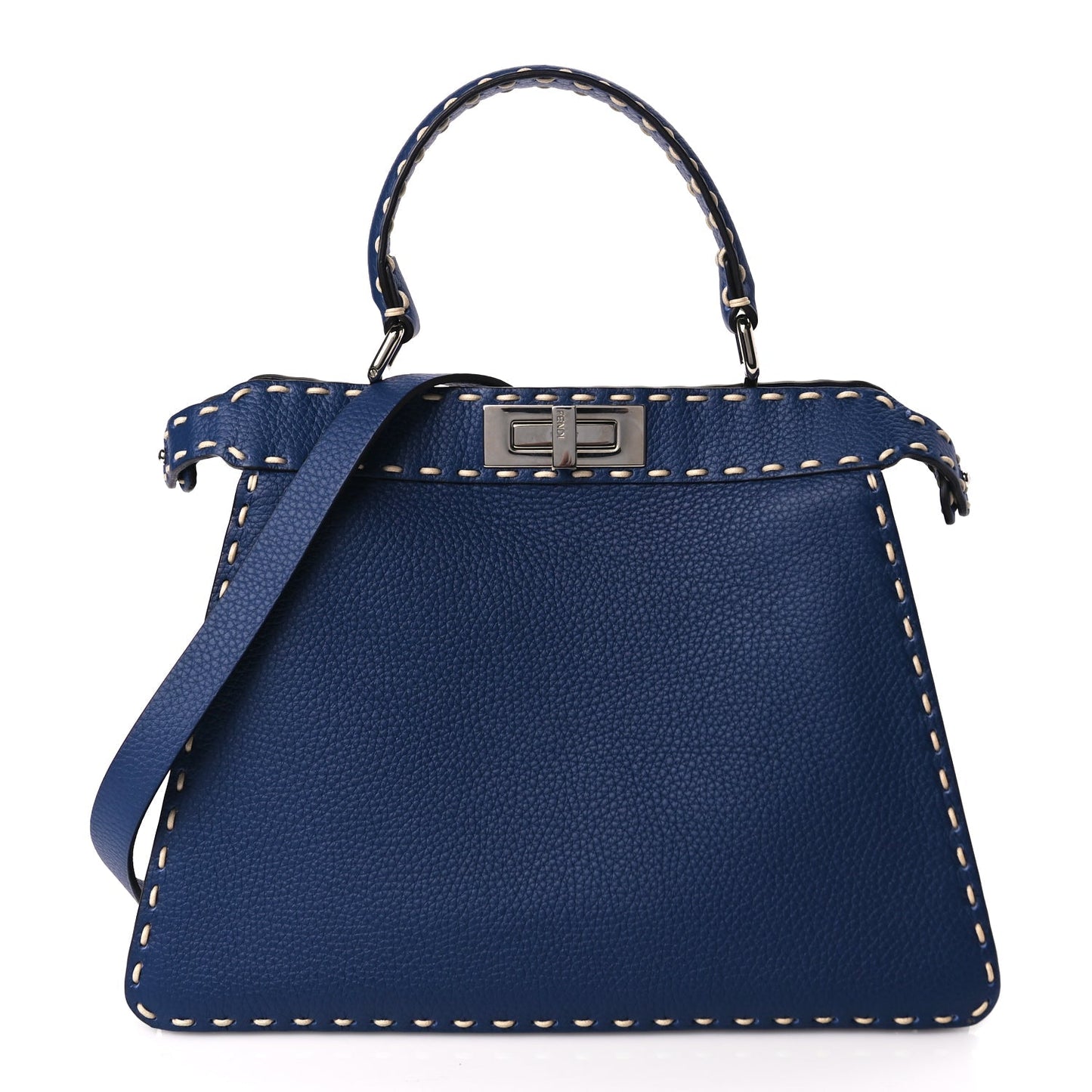 Fendi Handbag Granato Camoscio Selleria Macro Stitchings Peekaboo I Leather Vitello Blue Shoulder Bag