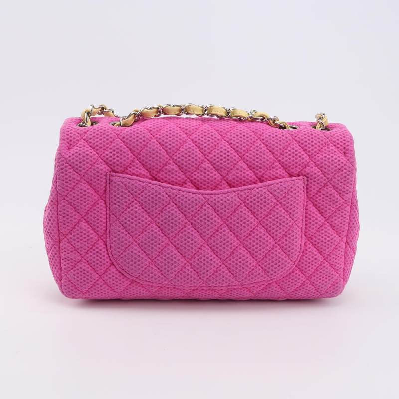 Chanel Flap Perforated Fabric Yellow Patent Stap Pink Leather Shoulder Bag
