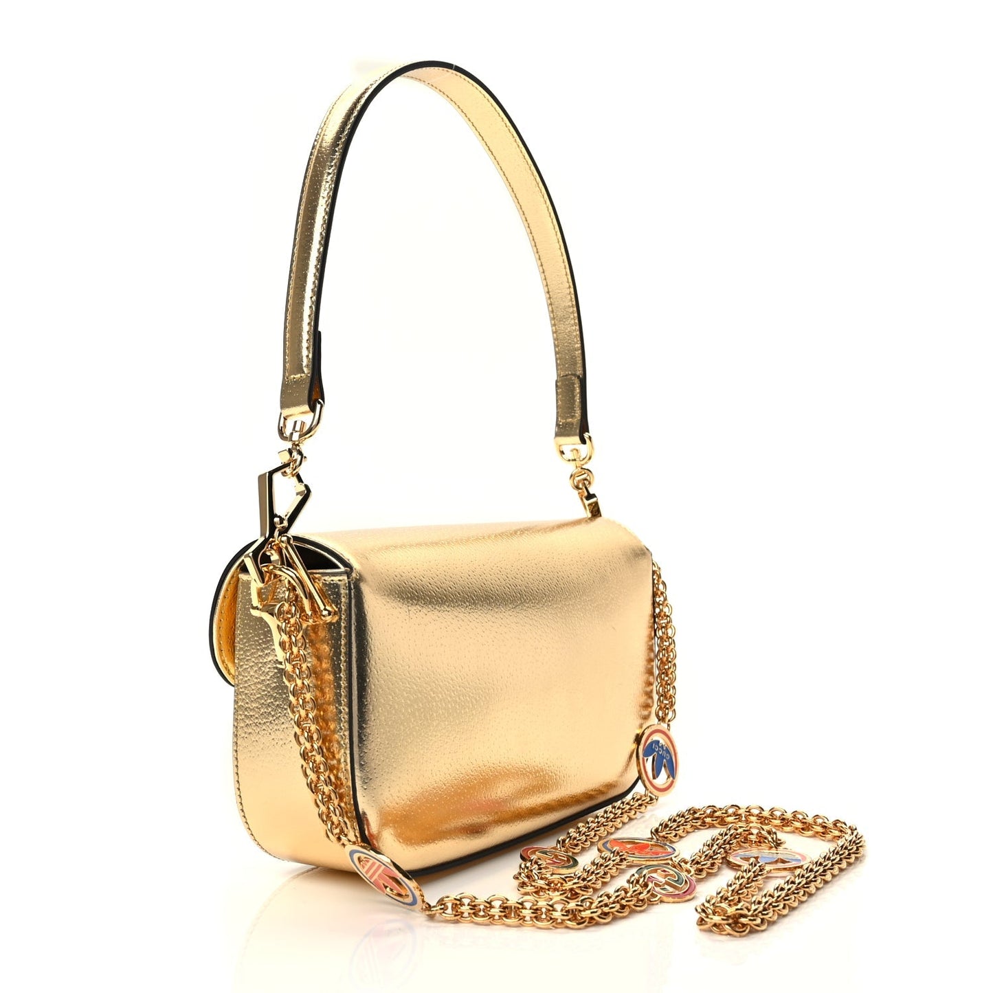 Gucci X ADIDAS Textured Dollar Calfskin Web Trefoil Horsebit 1955 Shoulder Bag King Gold Black