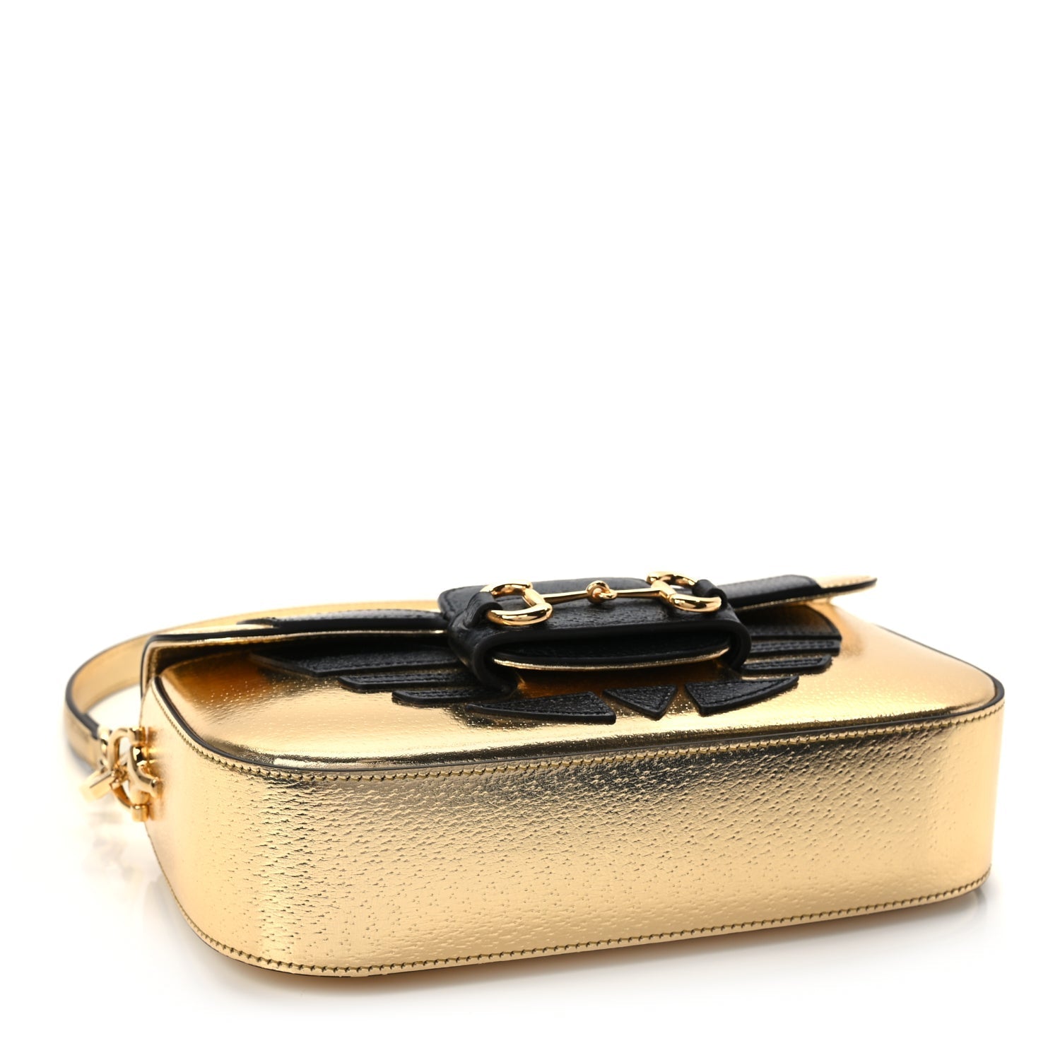 Gucci X ADIDAS Textured Dollar Calfskin Web Trefoil Horsebit 1955 Shoulder Bag King Gold Black