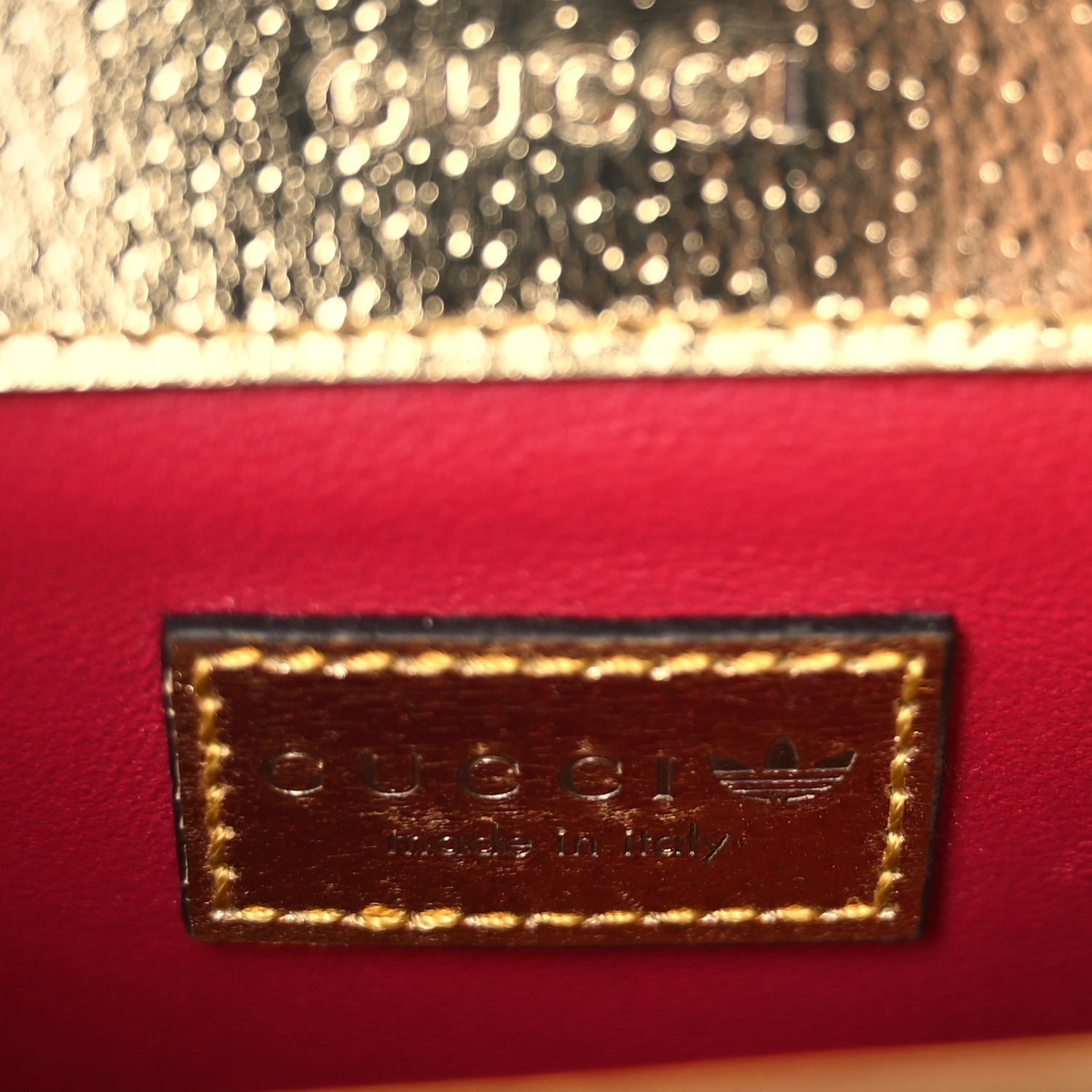 Gucci X ADIDAS Textured Dollar Calfskin Web Trefoil Horsebit 1955 Shoulder Bag King Gold Black