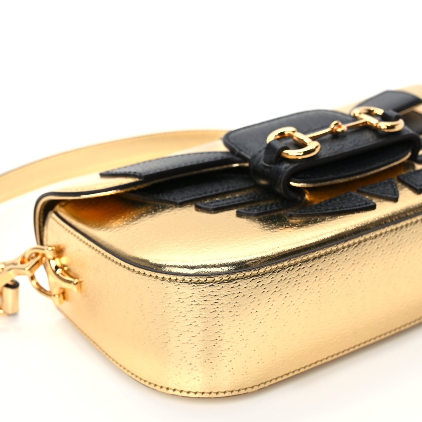 Gucci X ADIDAS Textured Dollar Calfskin Web Trefoil Horsebit 1955 Shoulder Bag King Gold Black