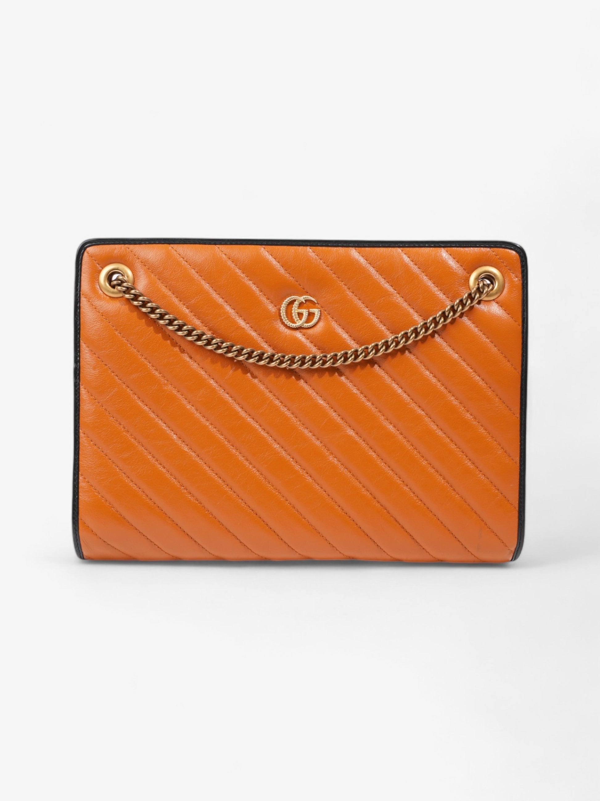 Gucci Marmont Accordion Shoulder Bag Orange Medium Leather Matelasse