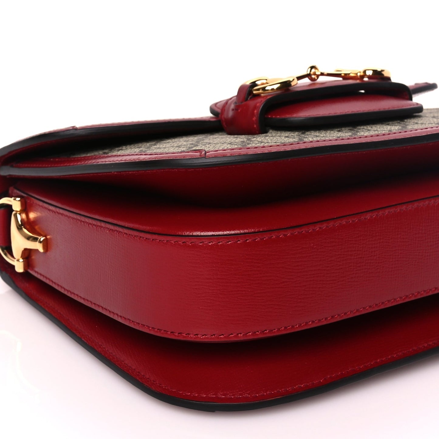 Gucci GG Supreme Monogram Azalea Calfskin Horsebit 1955 Shoulder Bag Beige Ebony New Cherry Red