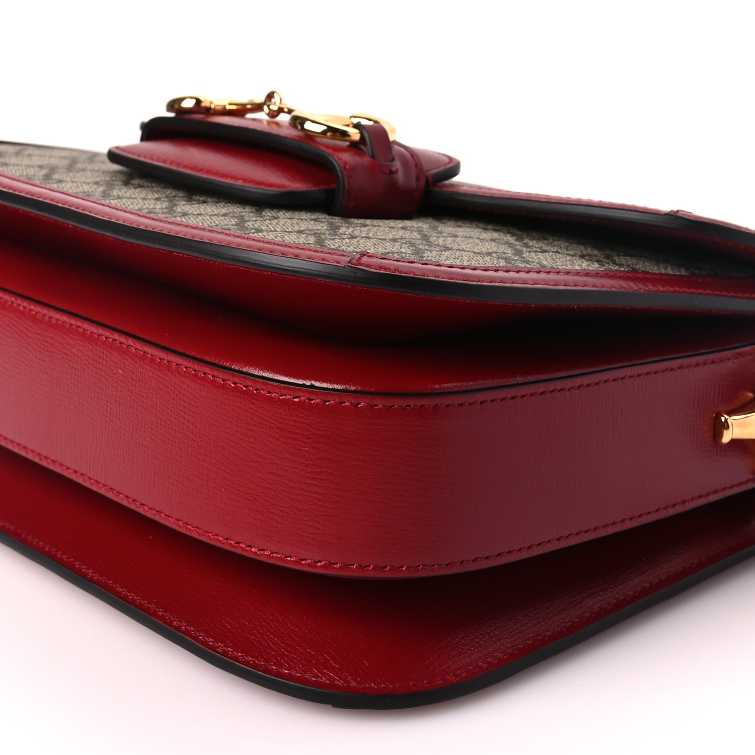 Gucci GG Supreme Monogram Azalea Calfskin Horsebit 1955 Shoulder Bag Beige Ebony New Cherry Red