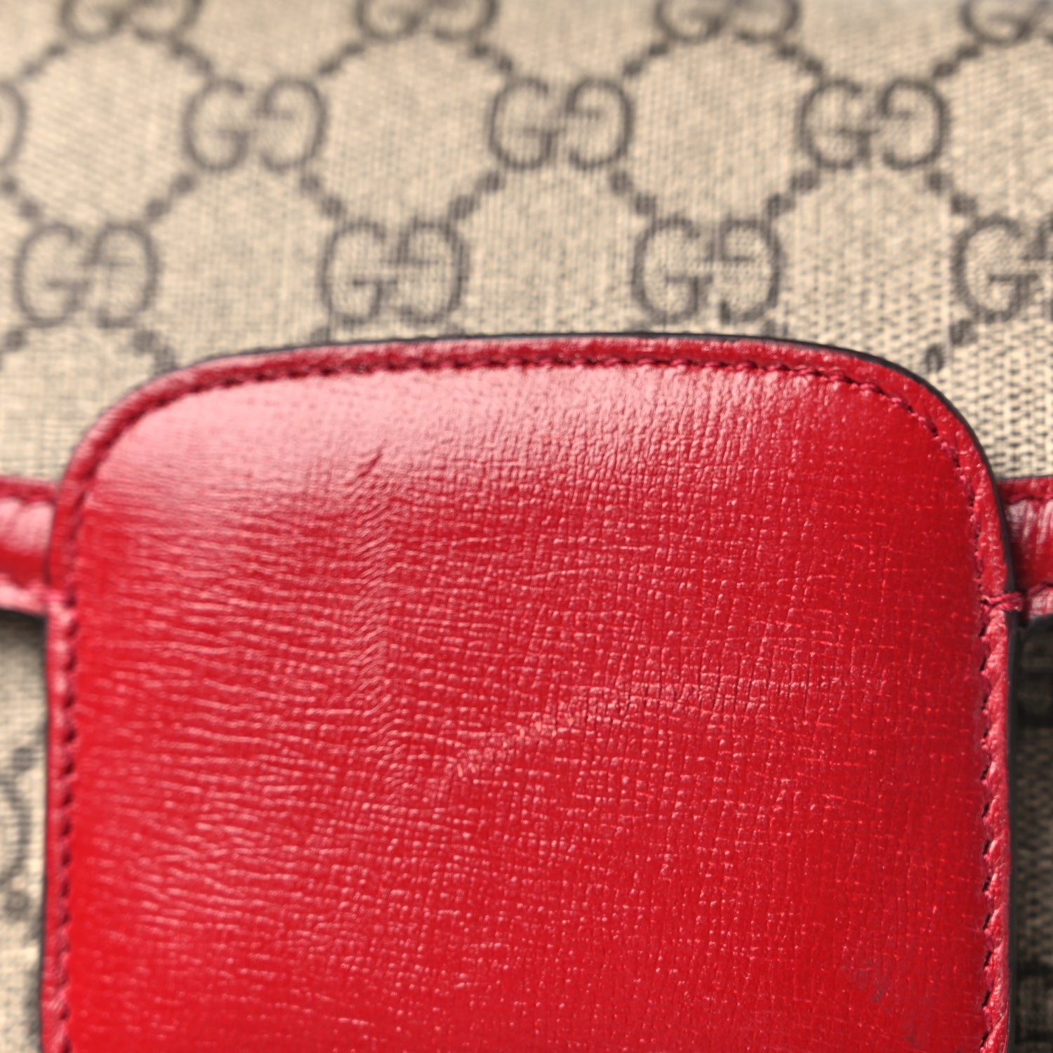 Gucci GG Supreme Monogram Azalea Calfskin Horsebit 1955 Shoulder Bag Beige Ebony New Cherry Red