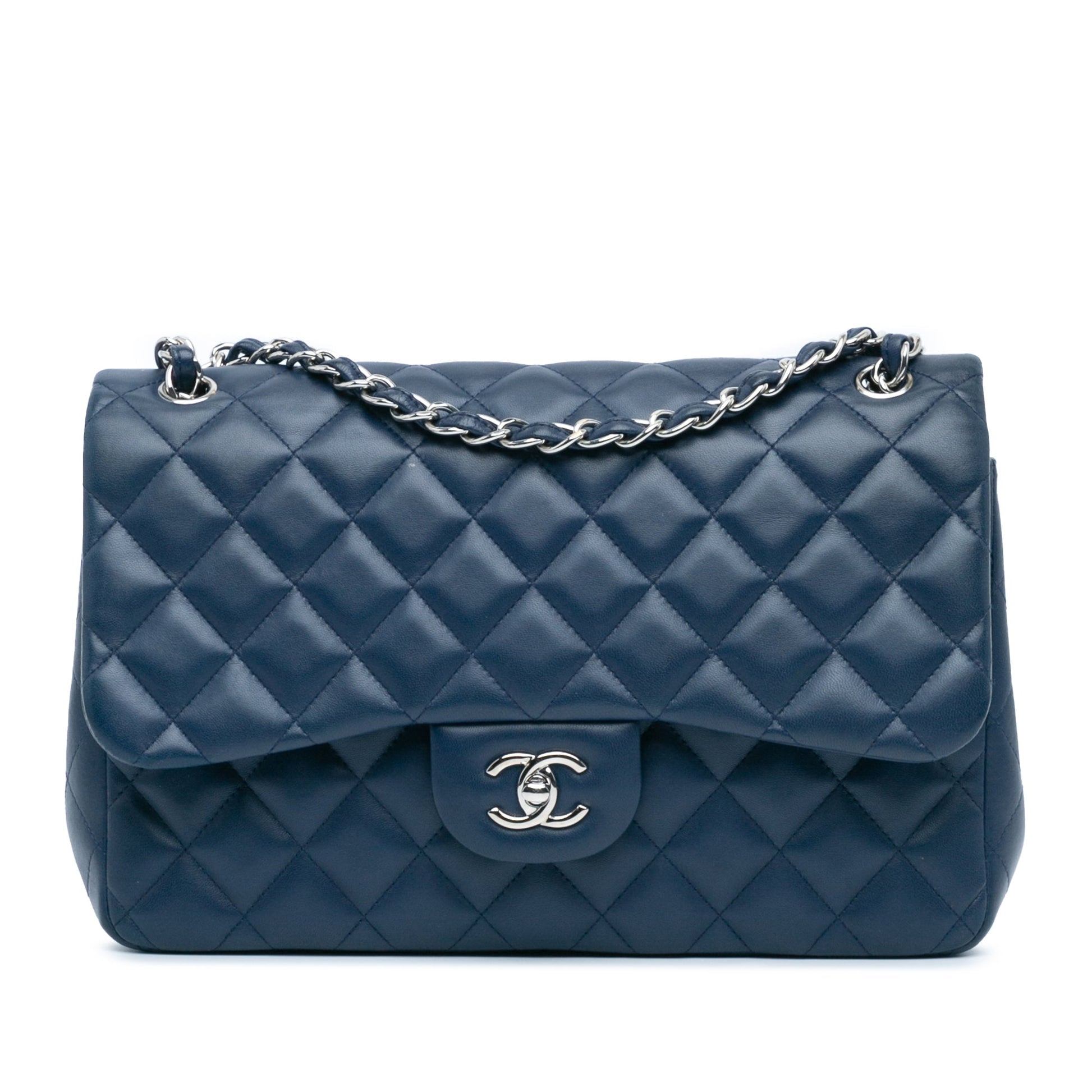 Blue Chanel Jumbo Classic Lambskin Double Flap Shoulder Bag