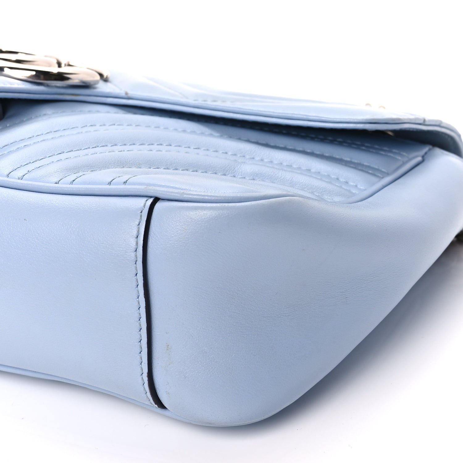 Gucci Calfskin Matelasse Small GG Marmont Shoulder Bag Porcelain Light Blue