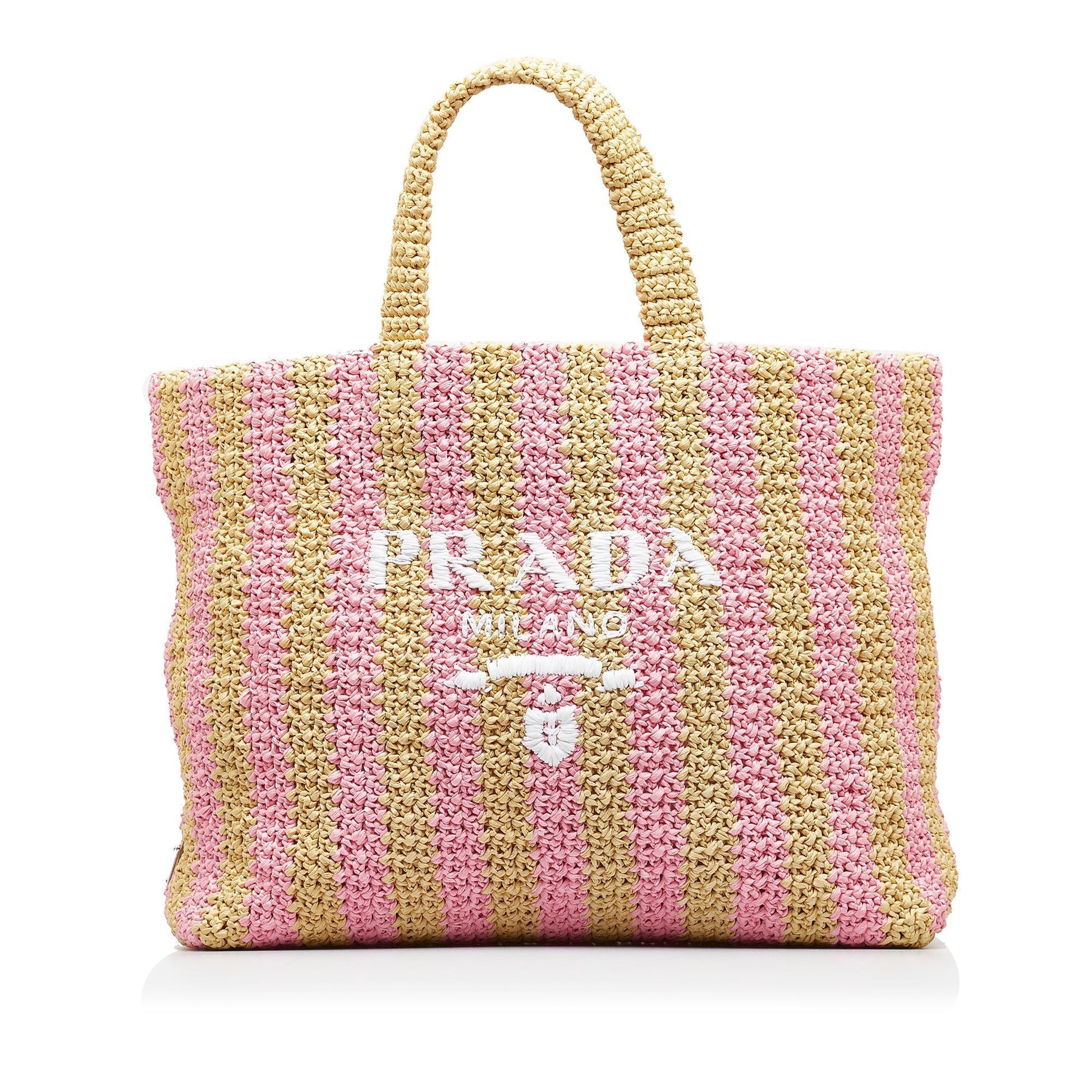 Prada Tote Raffia Pink Large Tote Bag