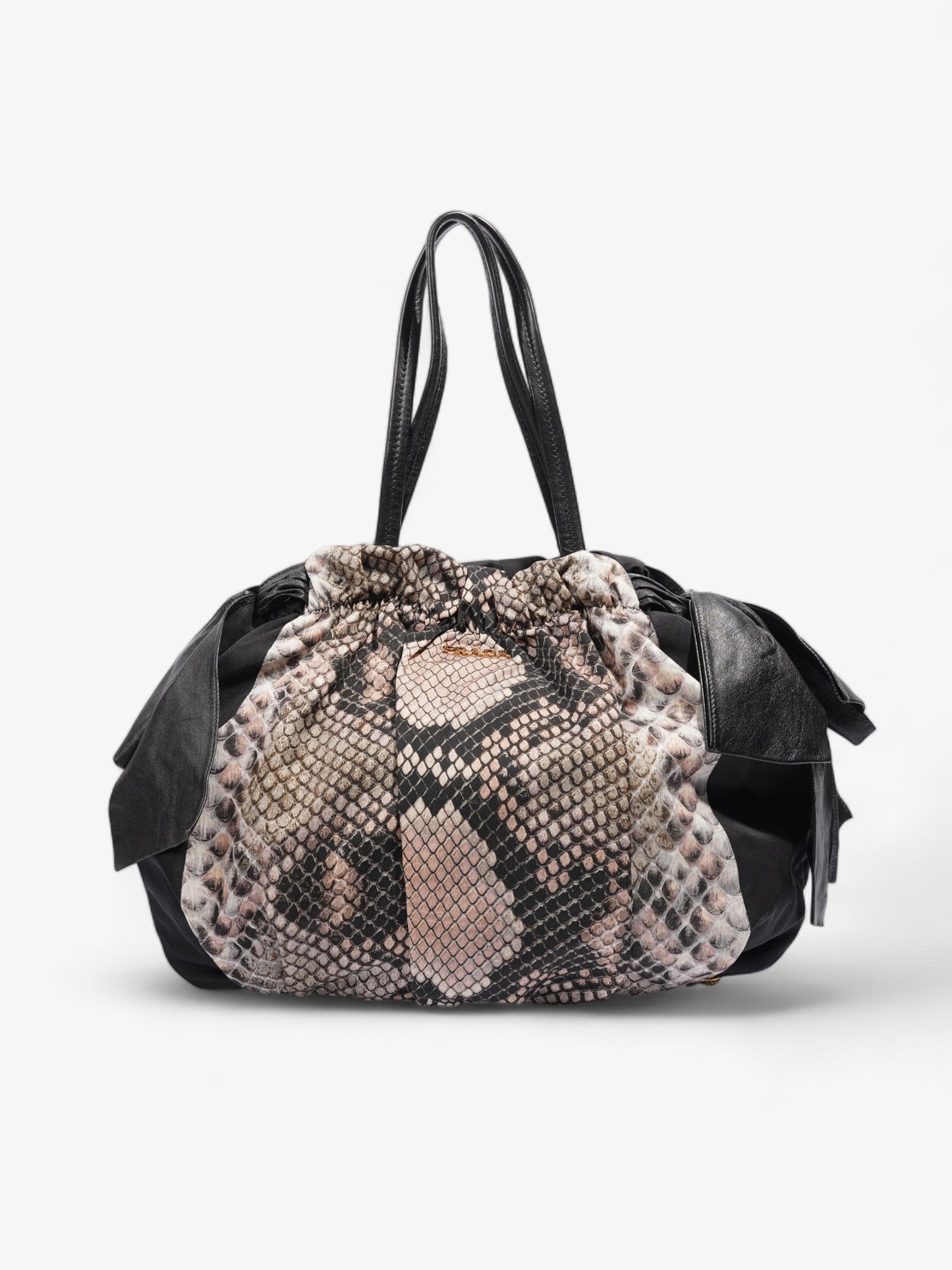 Prada Print Bow Detail Shoulder Bag Nylon Python Black