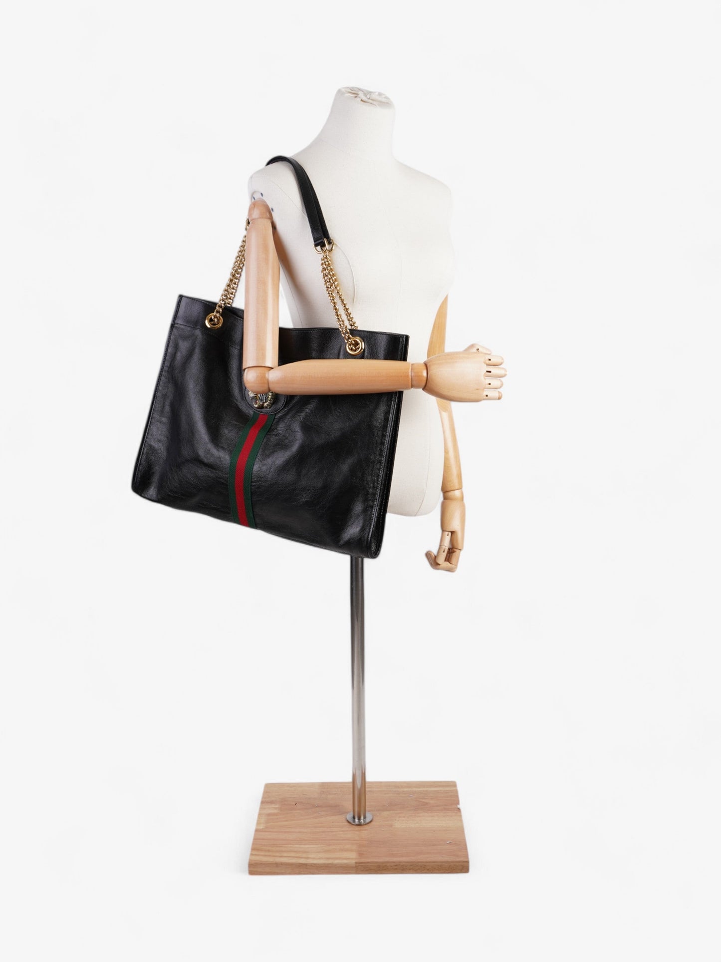Gucci Rajah Chain Tote Green Large Leather Black Shoulder Bag