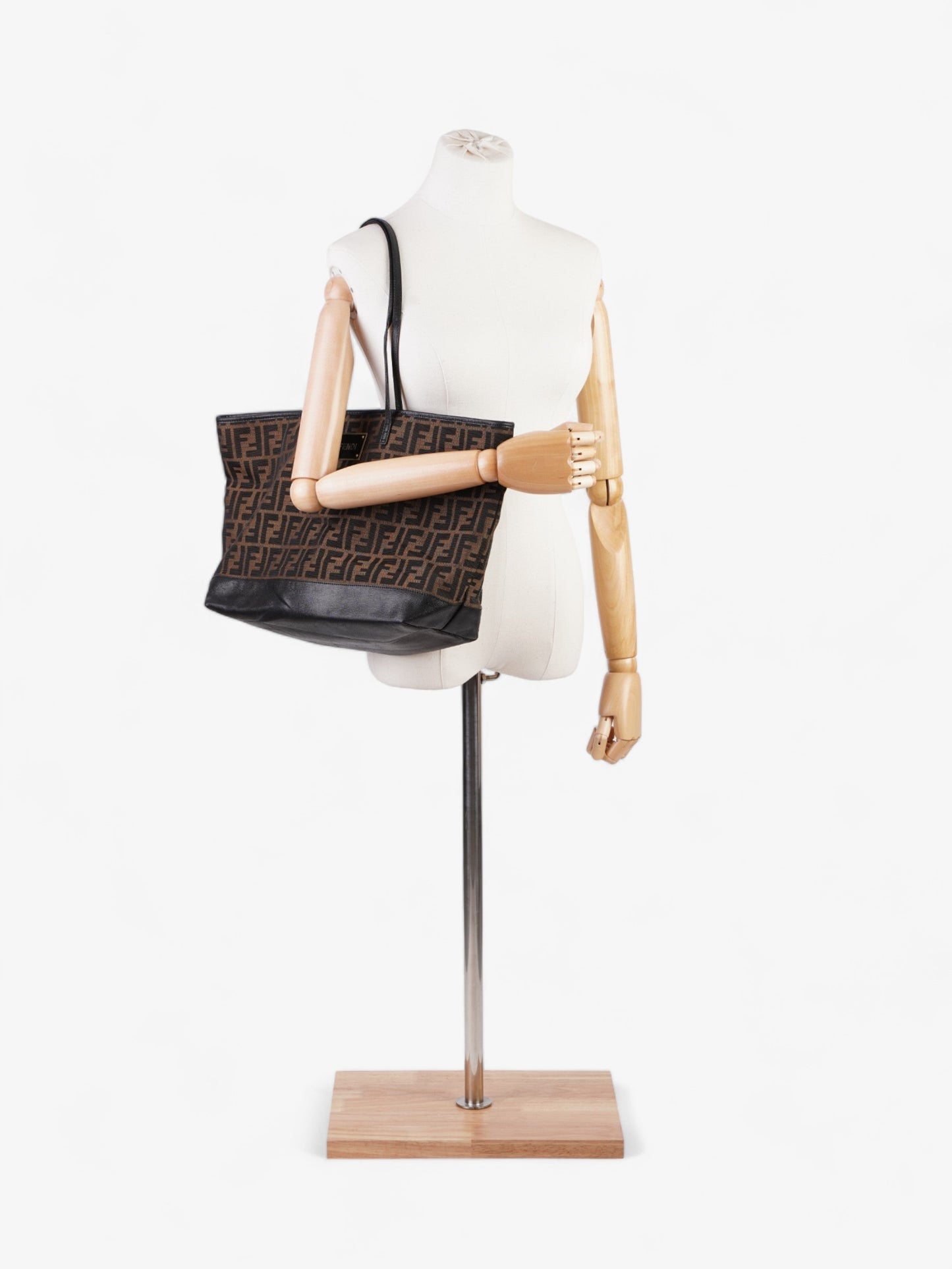 Fendi Roll Tote Tobacco Zucca Canvas Black Shoulder Bag