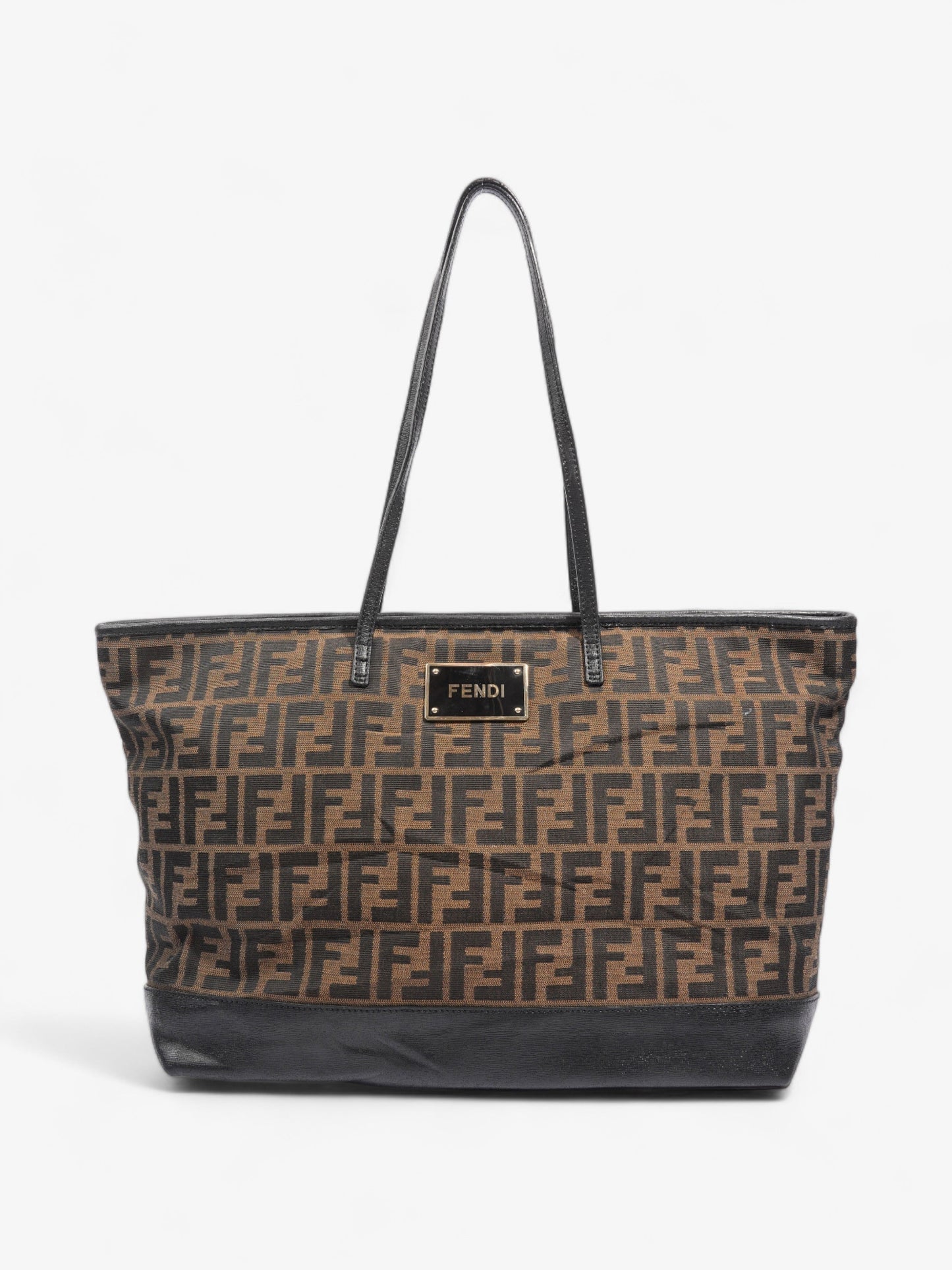 Fendi Roll Tote Tobacco Zucca Canvas Black Shoulder Bag