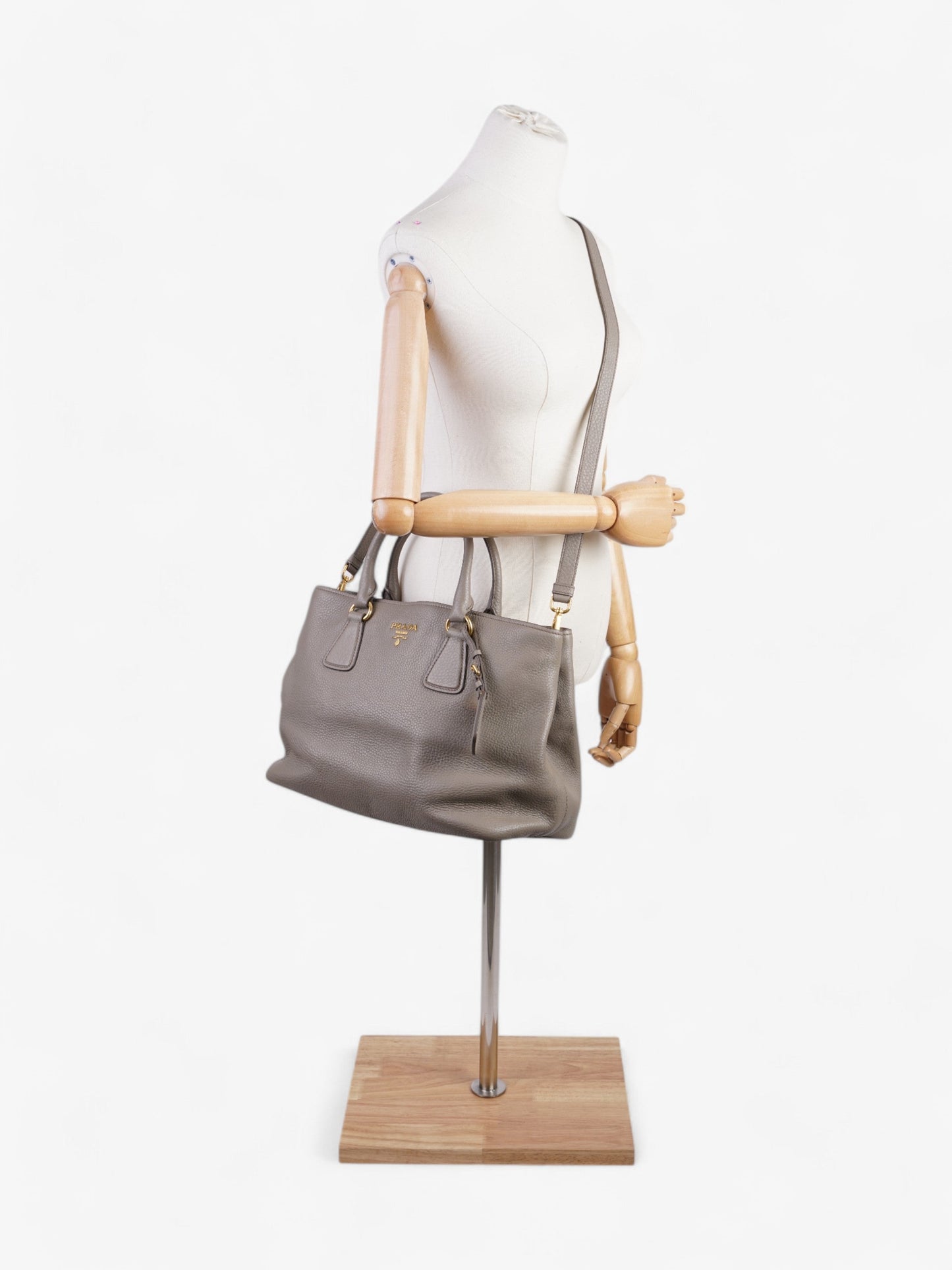 Prada Daino Middle Tote Grey Leather Vitello Gray Shoulder Bag