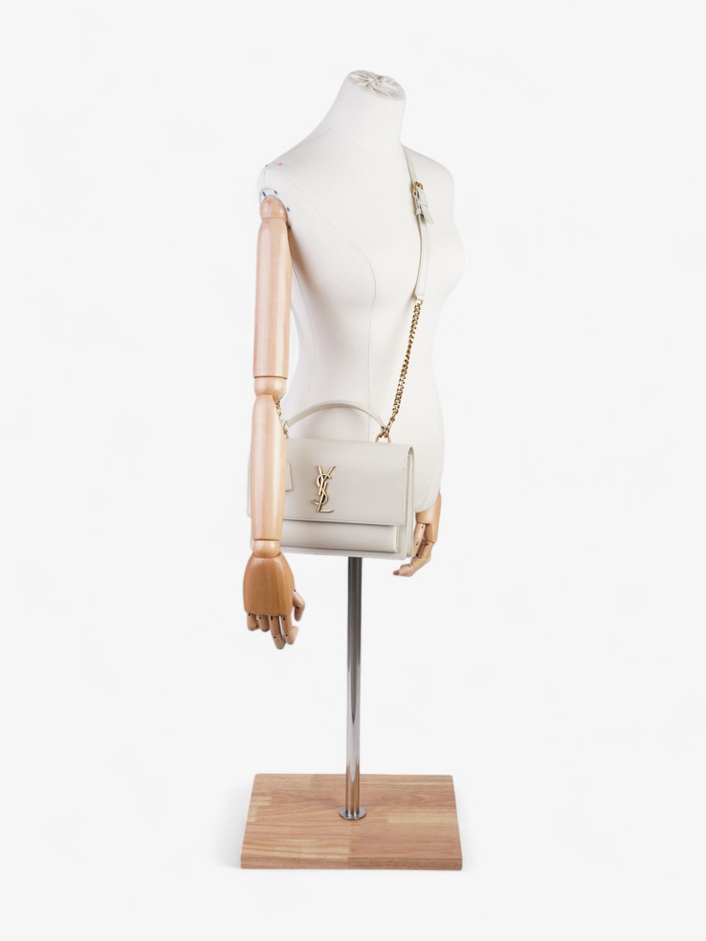 YSL Saint Laurent Sunset Calfskin Shoulder Bag Leather White Medium
