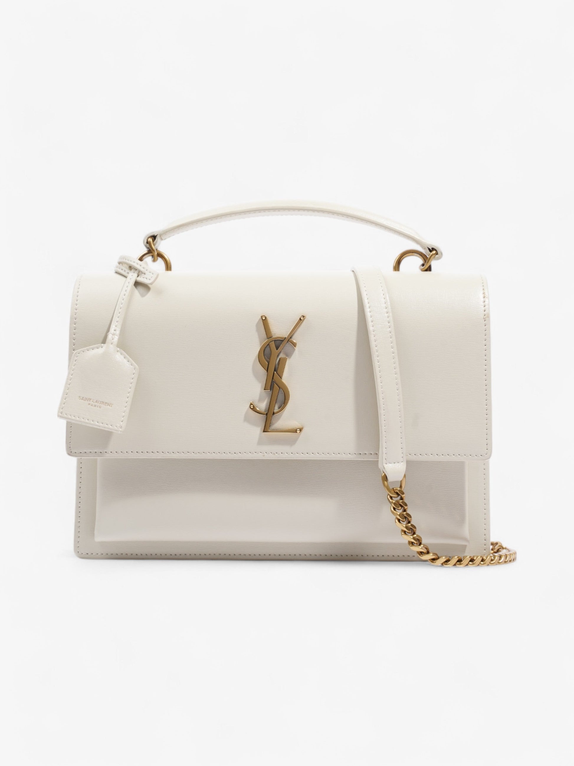 YSL Saint Laurent Sunset Calfskin Shoulder Bag Leather White Medium