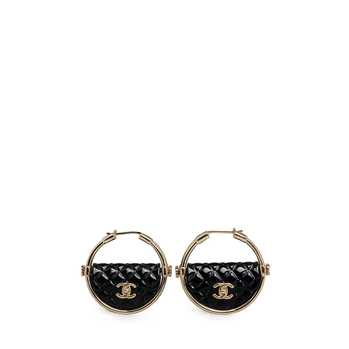 CHANEL Resin Quilted Flap Bag Hoop Earrings