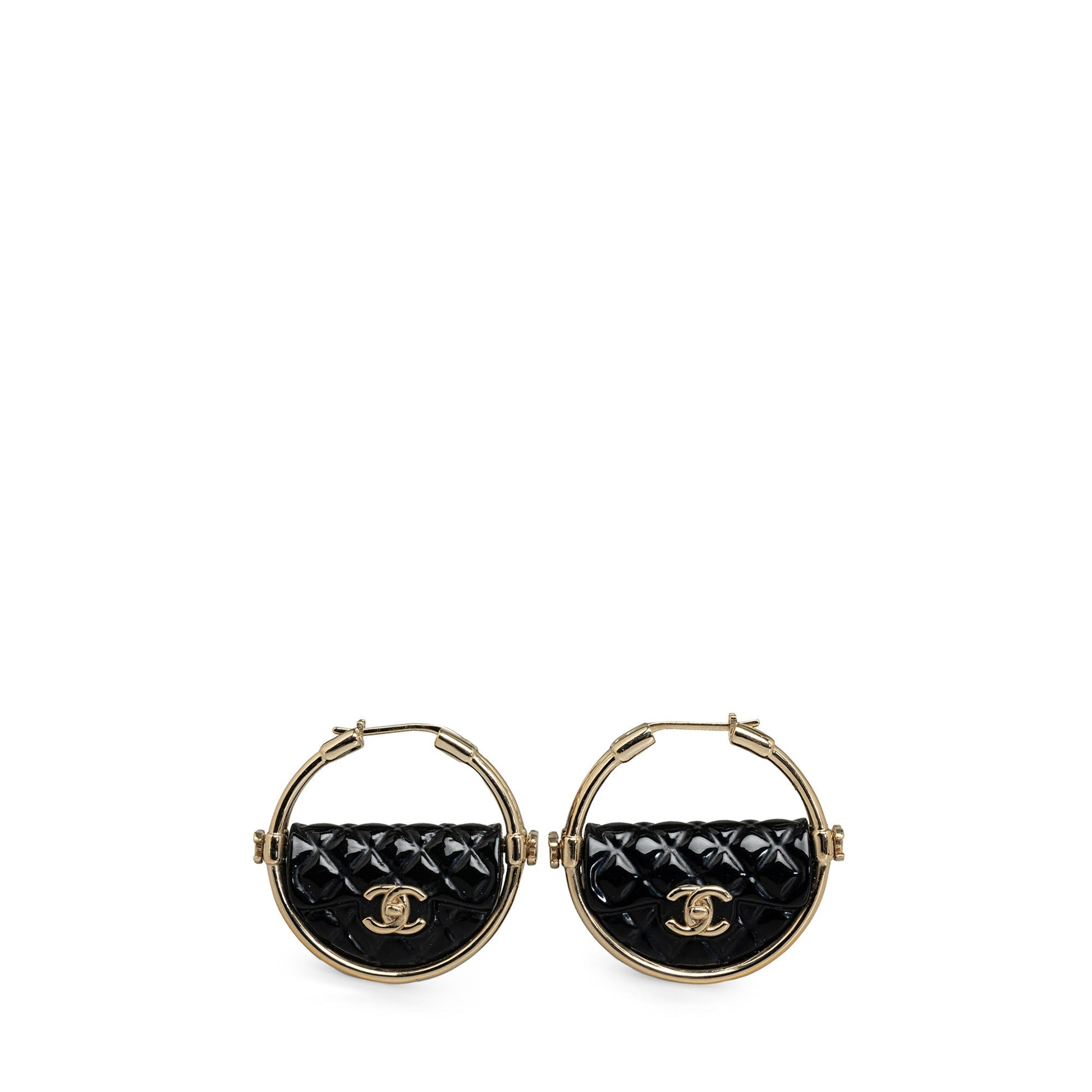 CHANEL Resin Quilted Flap Bag Hoop Earrings