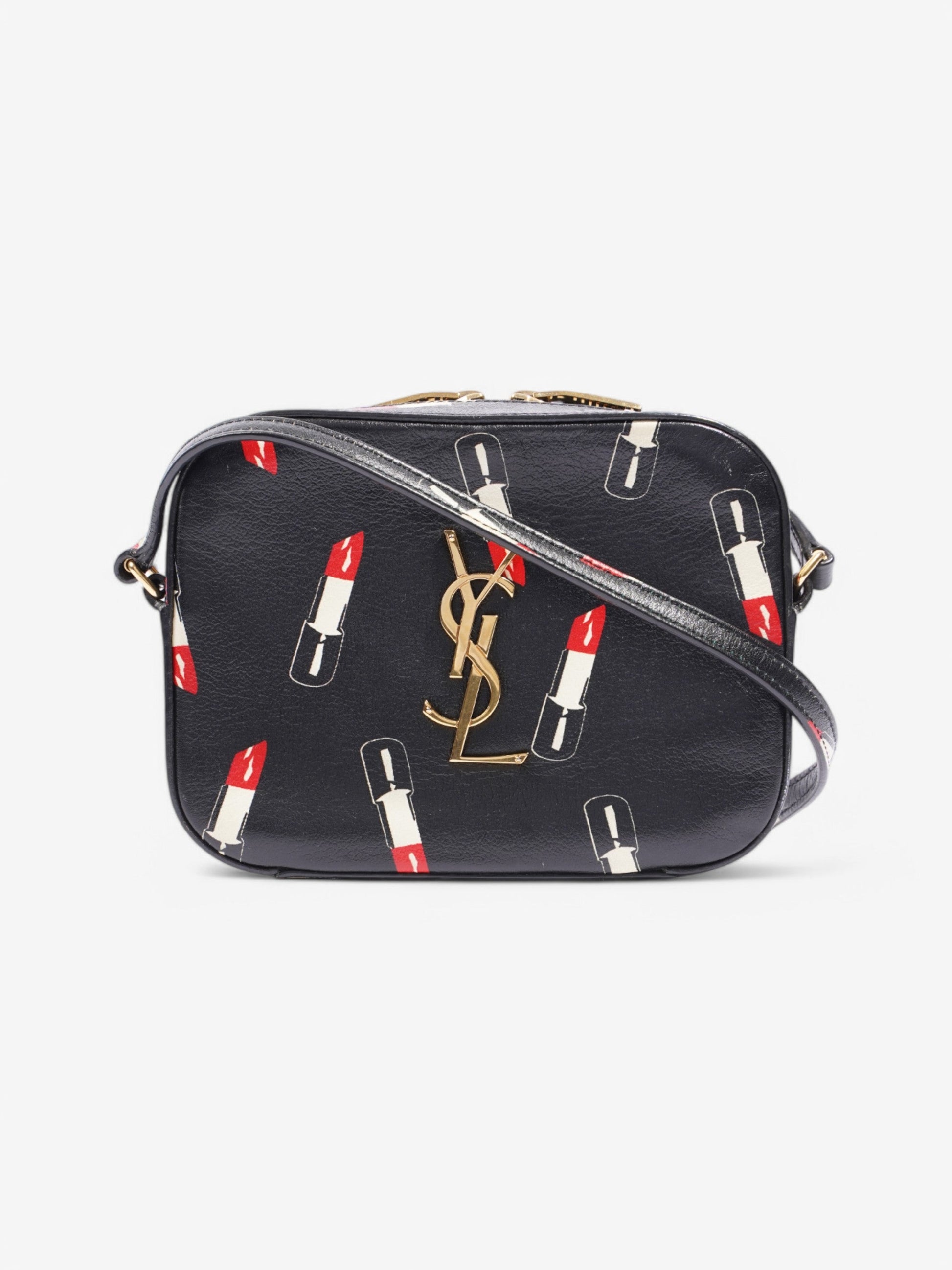 YSL Saint Laurent Shoulder Bag Leather Black White