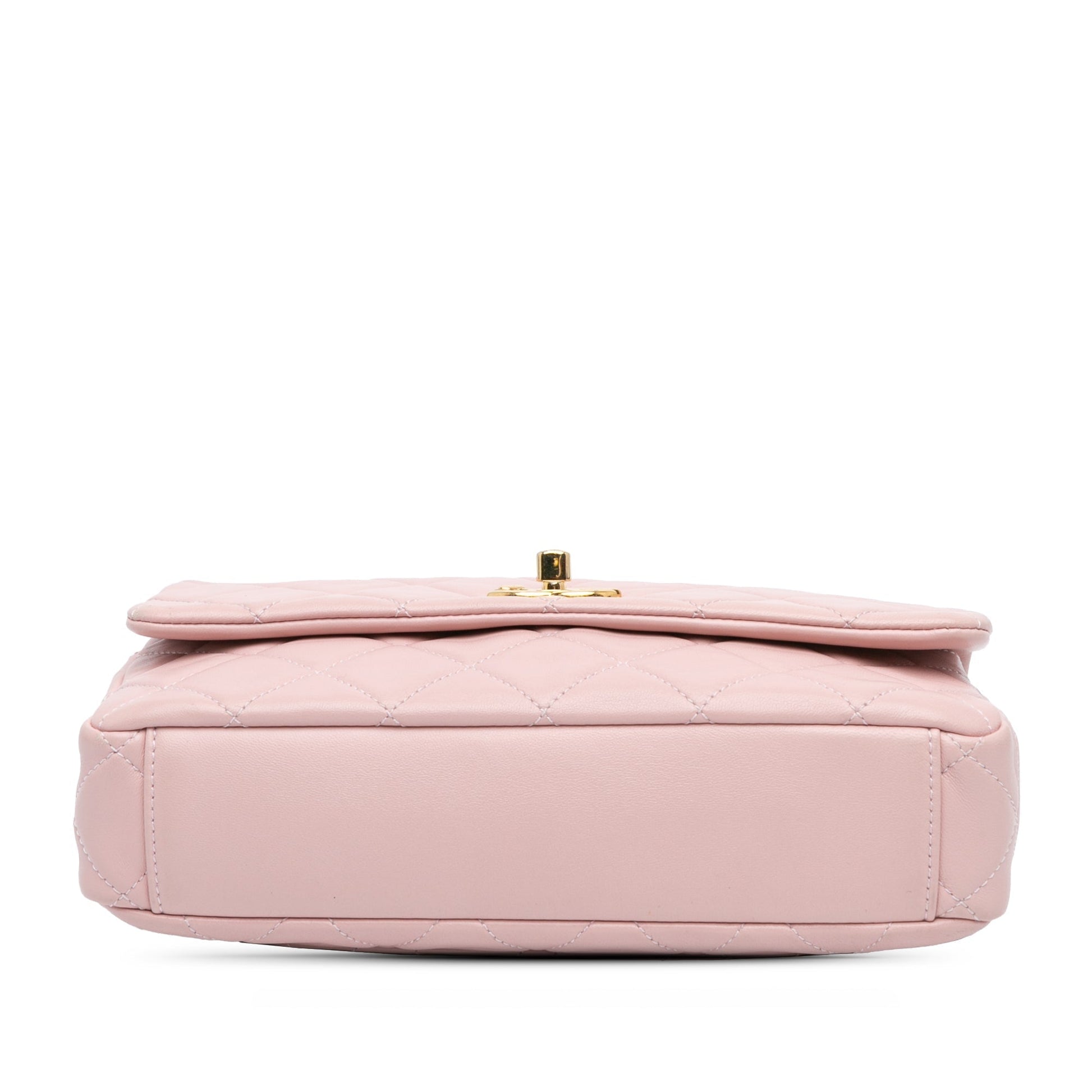 Pink Chanel CC Quilted Lambskin Embellished Chain Flap Crossbody Bag