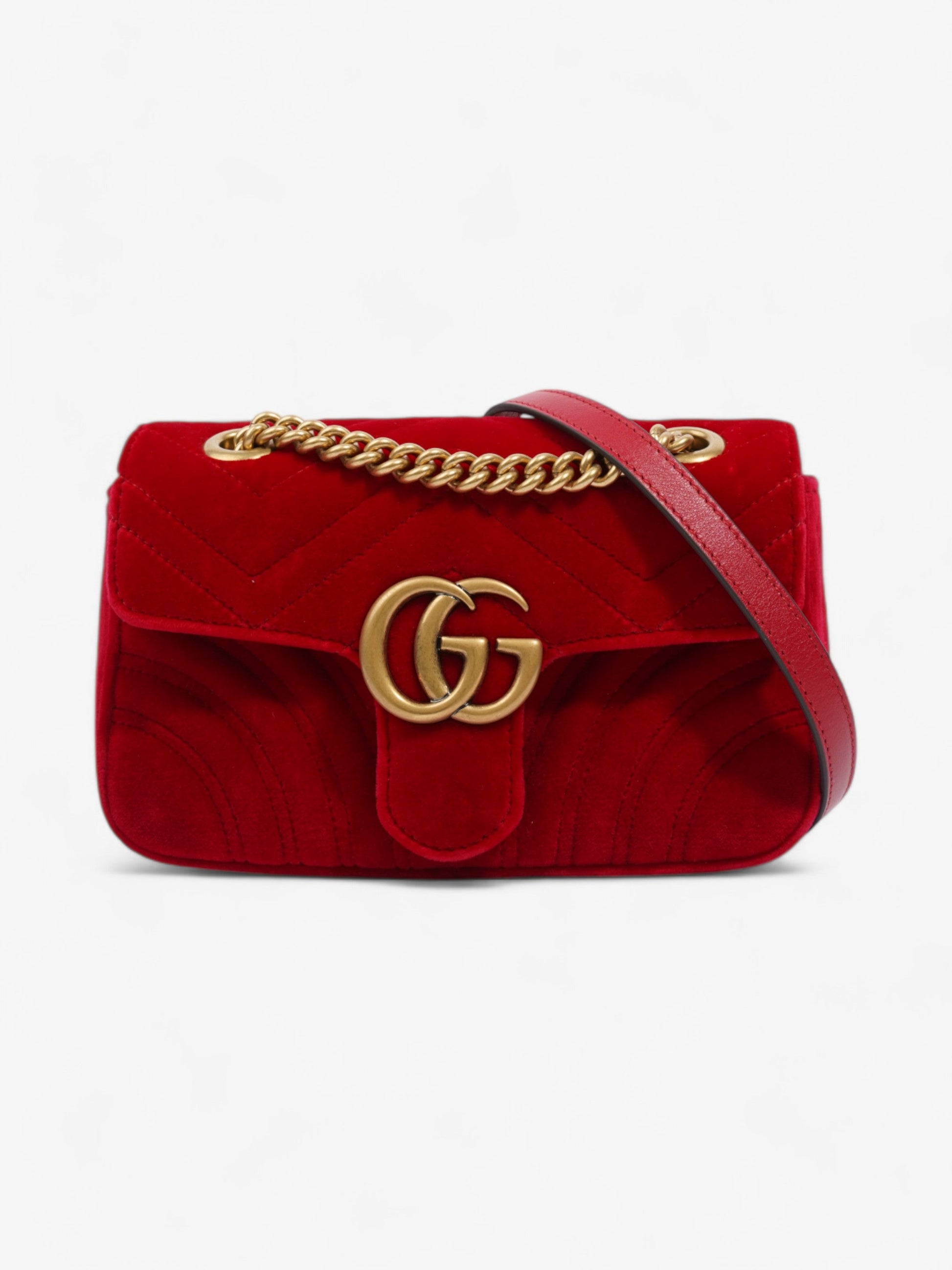 Gucci Marmont Velvet Shoulder Bag Red Mini Mini 1