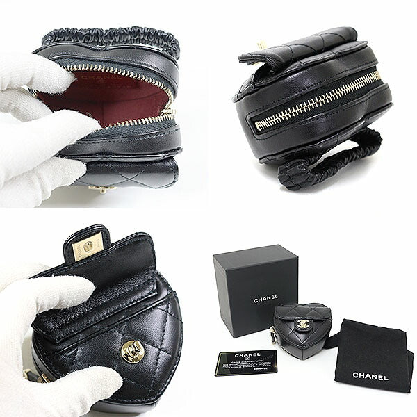 Chanel Coin lambskin Heart-shaped arm coin Black Handbag