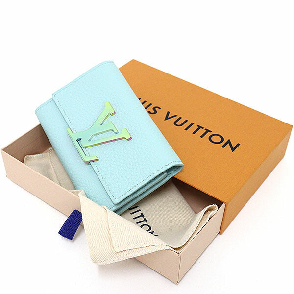 Louis Vuitton Tri-fold M82147 Taurillon Clemence Topaz Blue Wallet Case