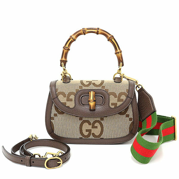 Gucci GG Bamboo Jumbo GG Canvas Beige Small Top Handle Handbag
