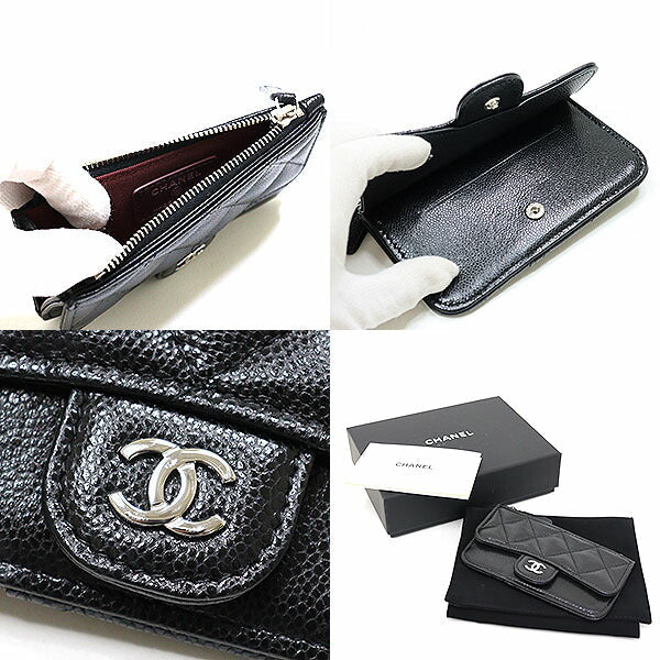 Chanel Coin Matt caviar skin Classic Zip Black Wallet Case