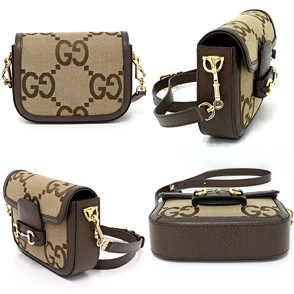 Gucci GG Horsebit Canvas Brown Shoulder Bag