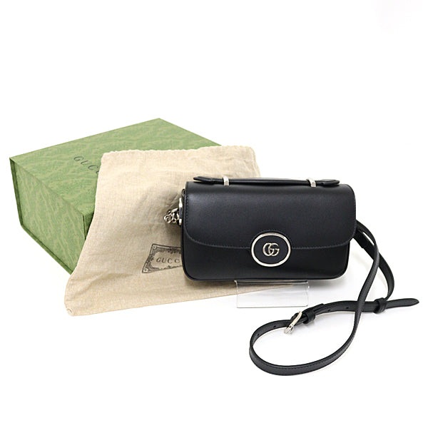 Gucci GG Leather Black Silver Logo Shoulder Bag