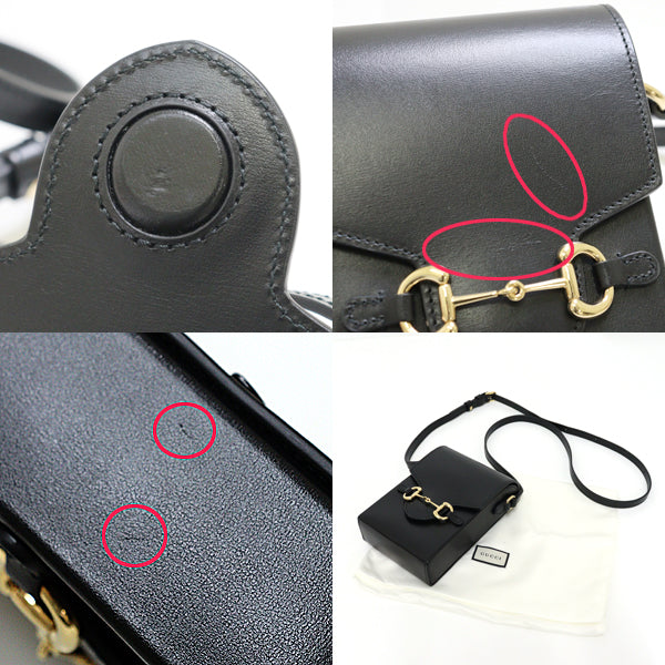 Gucci Horsebit Leather Black Gold Shoulder Bag