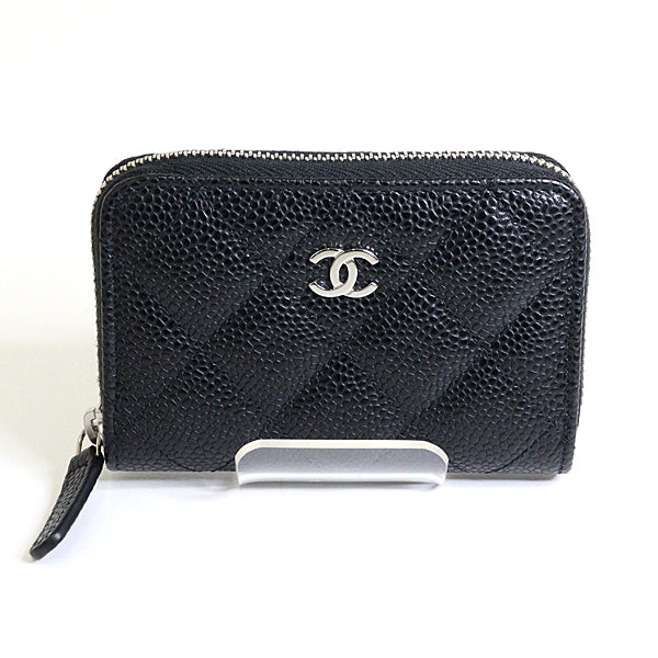 Chanel Coin Classic zip coin purse Black Leather Wallet Case