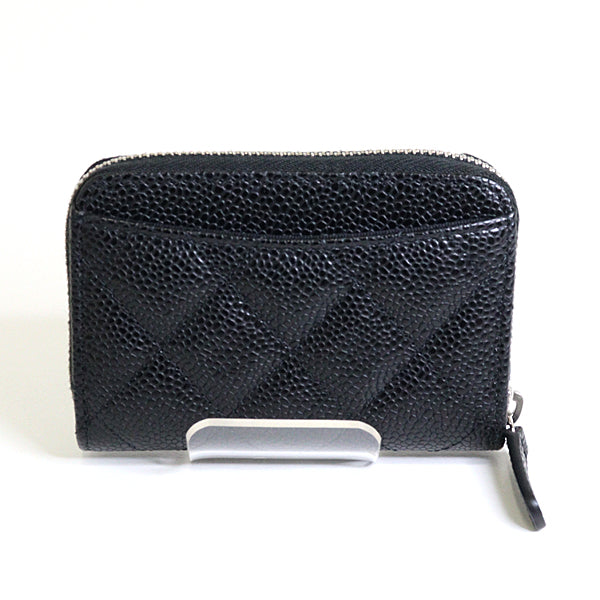 Chanel Coin Classic zip coin purse Black Leather Wallet Case