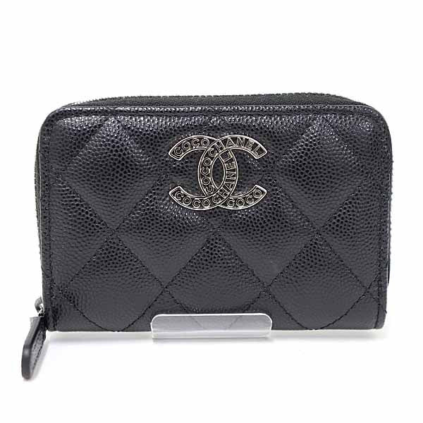 Chanel Coin Matt caviar skin Zip coin Black Wallet Case