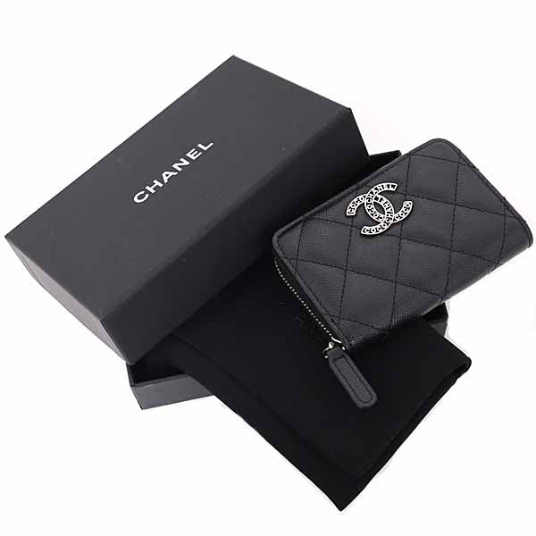 Chanel Coin Matt caviar skin Zip coin Black Wallet Case