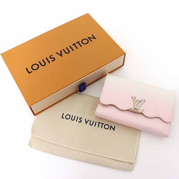 Louis Vuitton Tri-fold M83686 Grain Shaded Portefeuille Leather Calfskin Pink Wallet Case