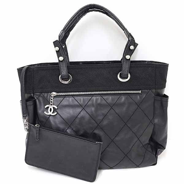 Chanel Coated Paris Biarritz Black GM Canvas Coated Canvas Apparel