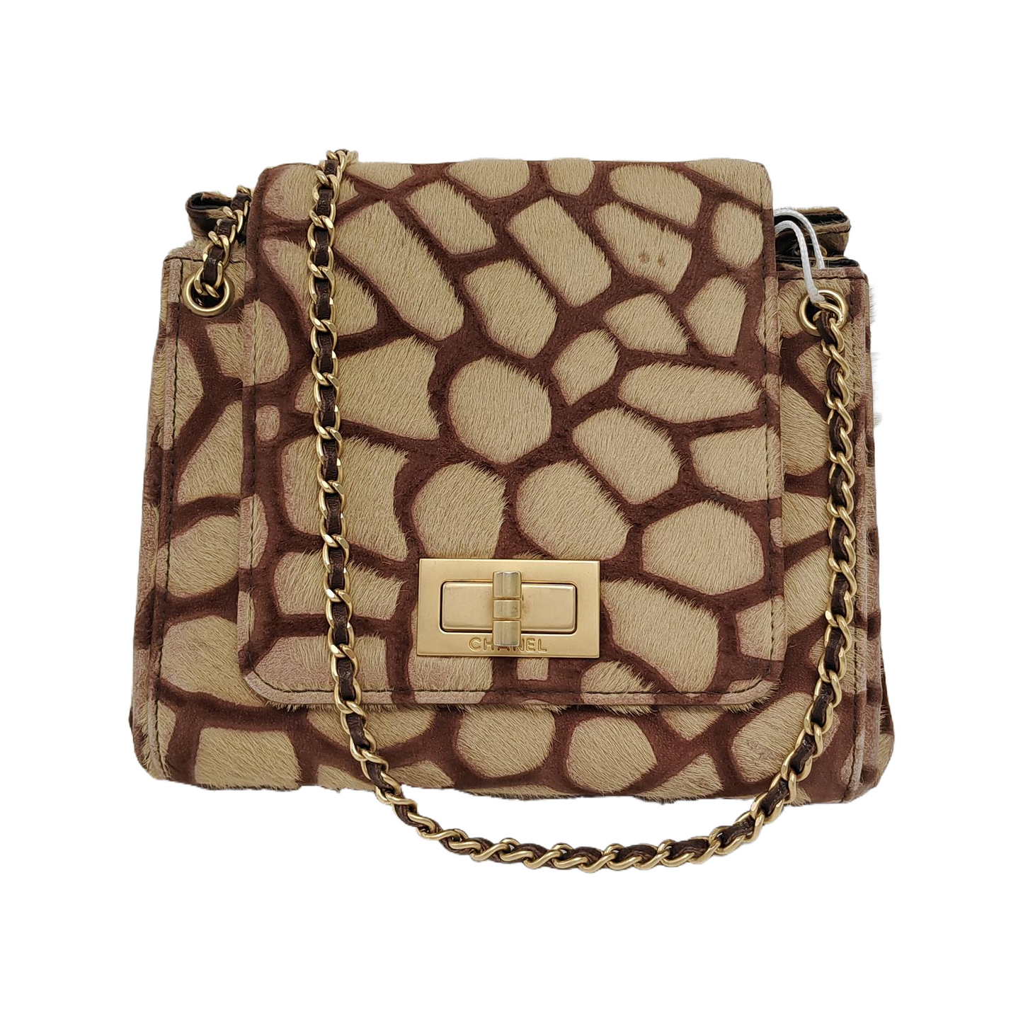 Chanel Giraffe Print Pony Hair Accordion 2.55 Brown Beige Shoulder Bag