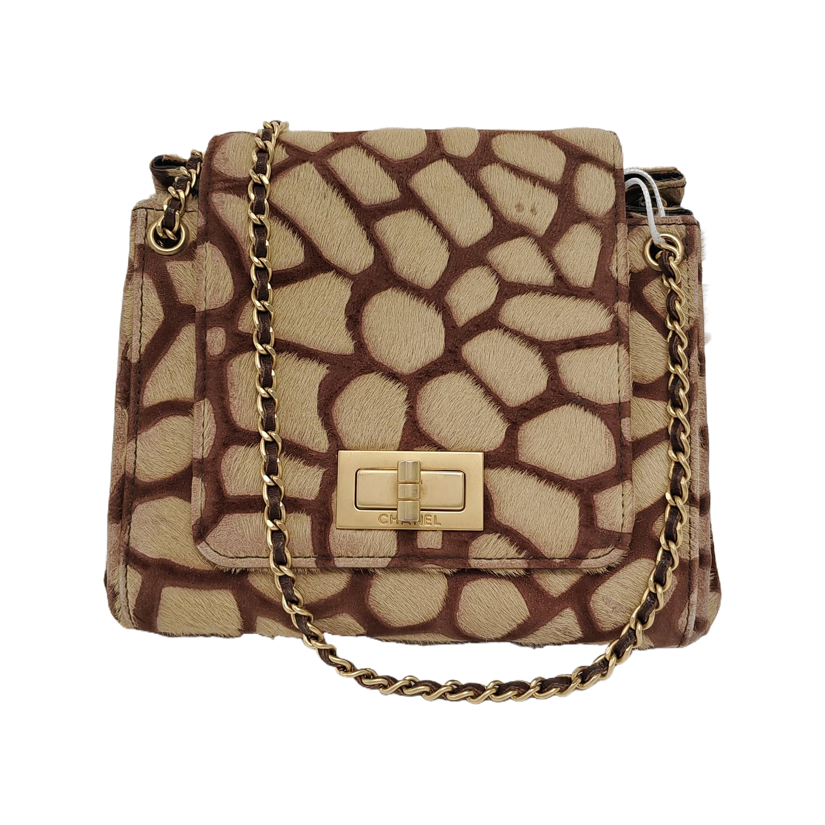 Chanel Giraffe Print Pony Hair Accordion 2.55 Brown Beige Shoulder Bag