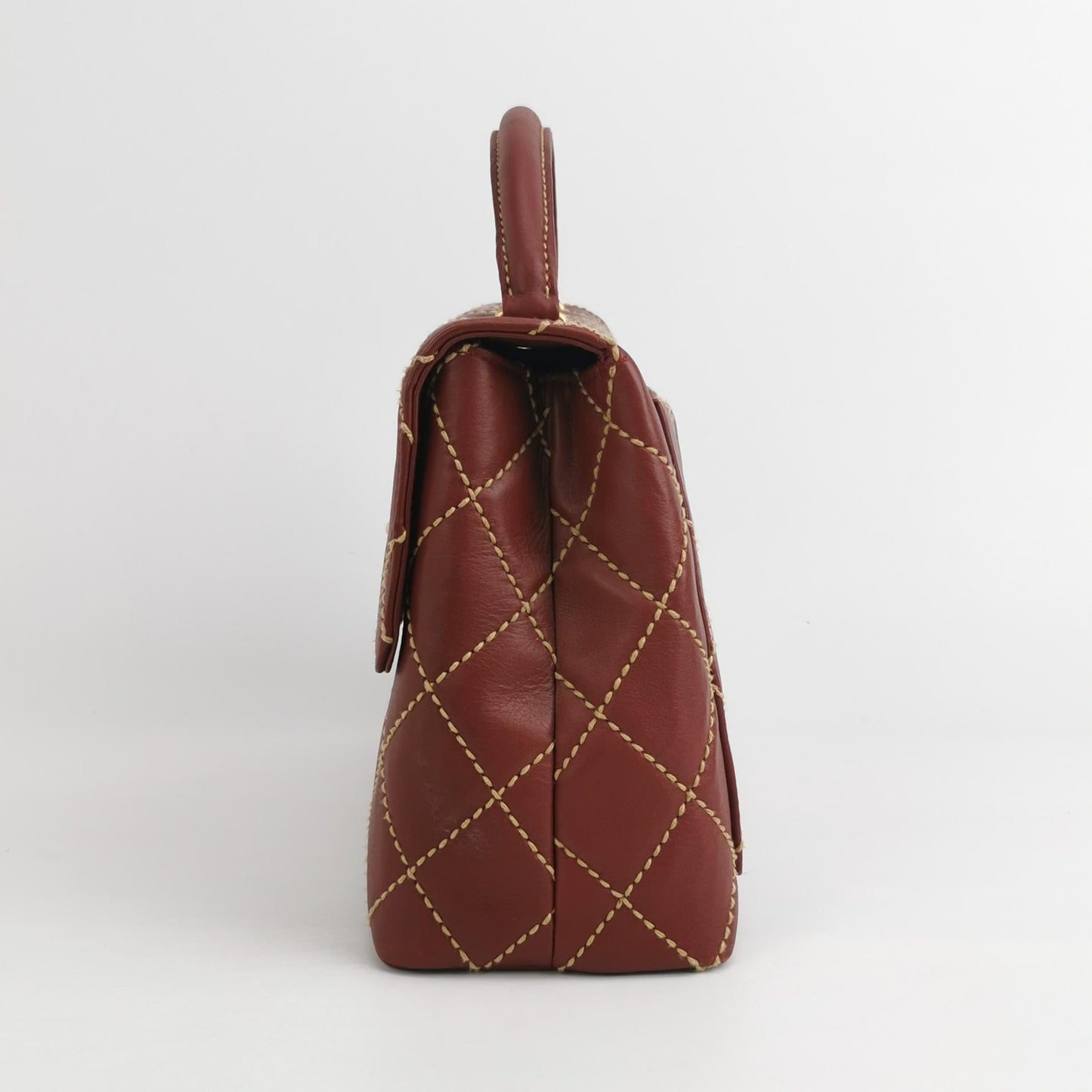Chanel Top Handle Kelly Wild Stitch Burgundy Gold Leather Handbag