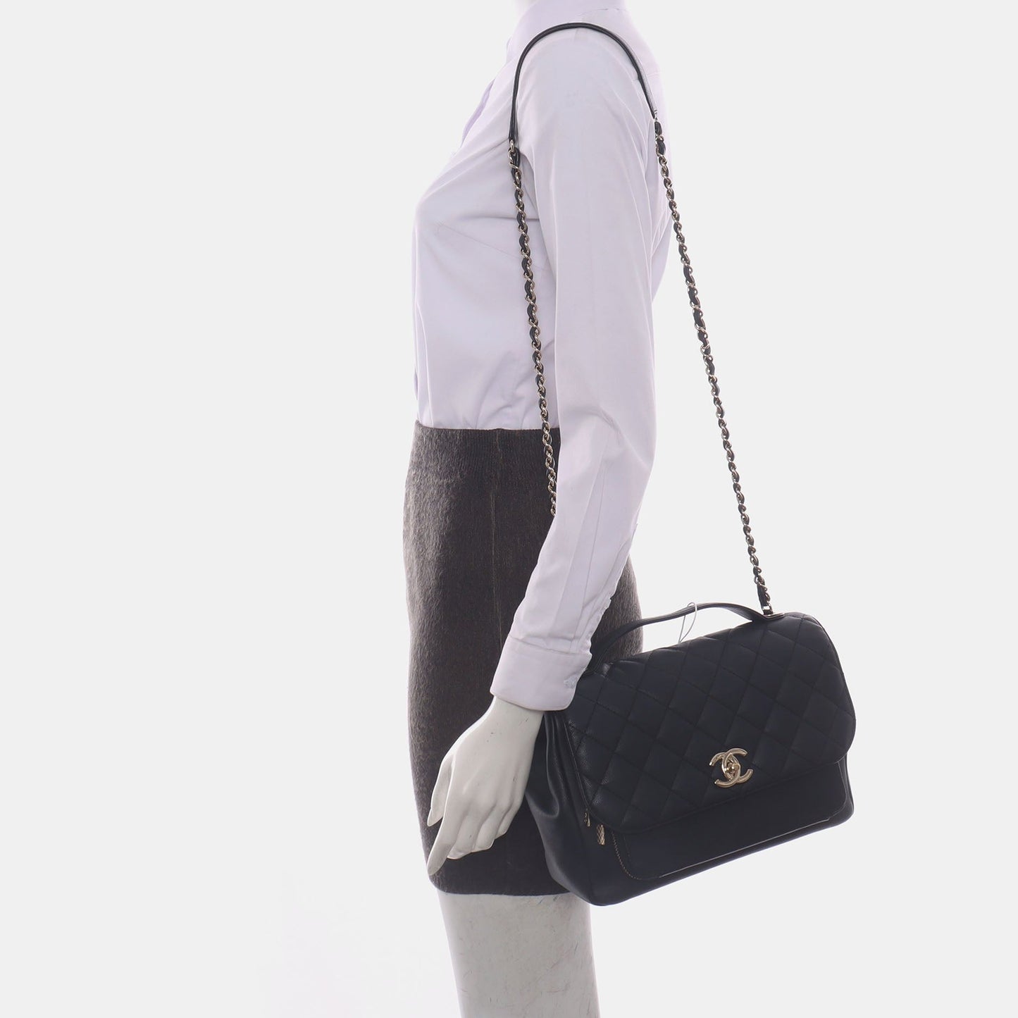 Chanel Business Affinity Caviar Top Handle Black Leather Crossbody Bag